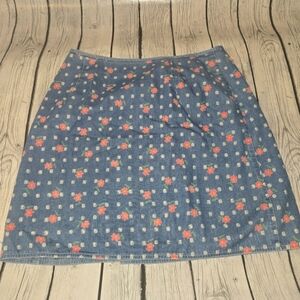 vtg 80s Liz Claiborne Wrap Skirt Sz 12 Blue Chambray Floral Print Lined Retro